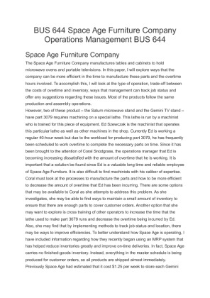 BUS 644 Space Age Furniture Company