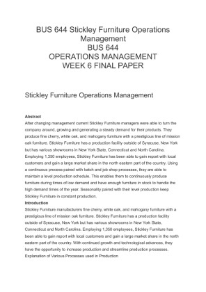 BUS 644 Stickley Furniture Operations Management