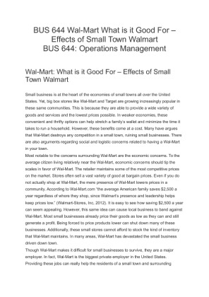 BUS 644 Wal Mart What is it Good For  Effects of Small Town Walmart
