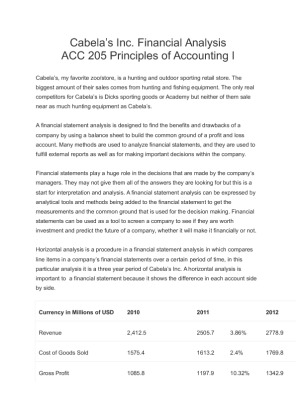 Cabelas Inc. Financial Analysis ACC 205