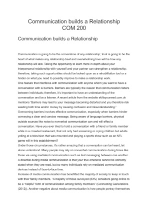 COM 200 Communication builds a Relationship