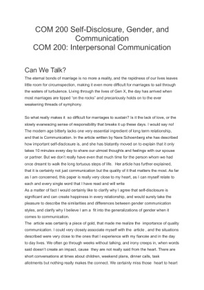 COM 200 Self Disclosure, Gender, and Communication