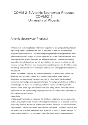 COMM 215 Artemis Sportswear Proposal