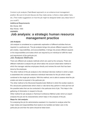 Conduct a job analysis (Task Based approach) on an entrance level...