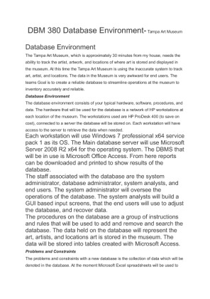 DBM 380 Database Environment  Tampa Art Museum