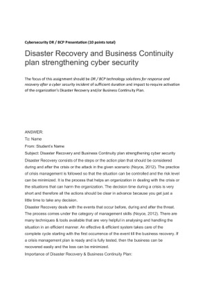 Disaster Recovery and Business Continuity plan strengthening cyber security