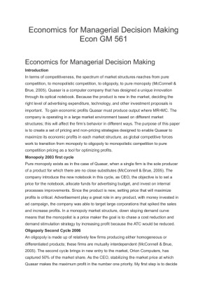Economics for Managerial Decision Making ECON 561