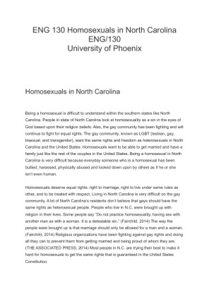 ENG 130 Homosexuals in North Carolina