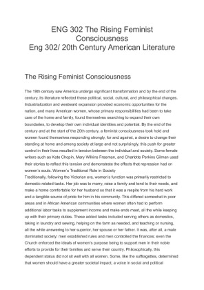 ENG 302 The Rising Feminist Consciousness