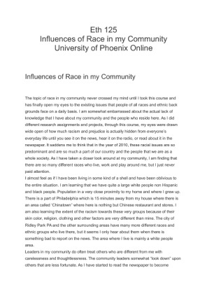 Eth 125 Influences of Race in my Community