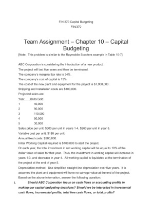 FIN 370 Capital Budgeting