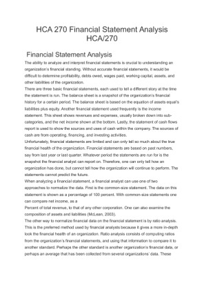 HCA 270 Financial Statement Analysis