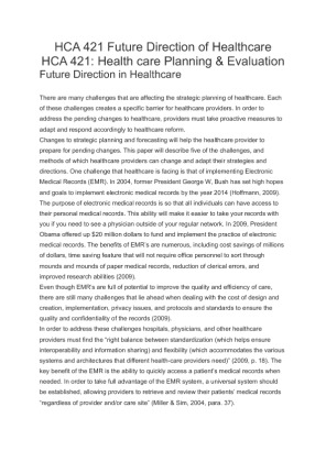 HCA 421 Future Direction of Healthcar1