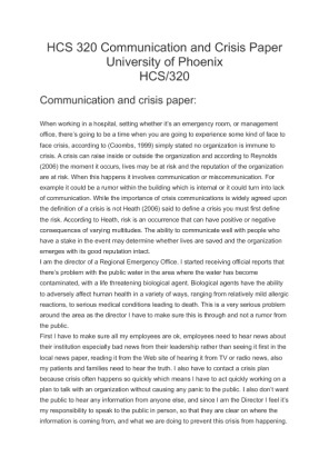 HCS 320 Communication and Crisis Paper
