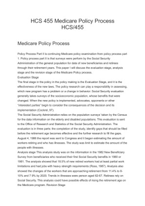HCS 455 Medicare Policy Process