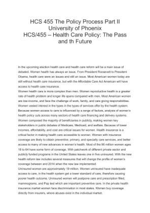 HCS 455 The Policy Process Part II