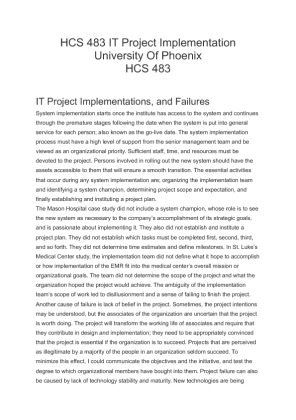 HCS 483 IT Project Implementation