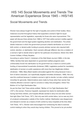 HIS 145 Social Movements and Trends The American Experience Since 1945