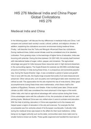 HIS 276 Medieval India and China Paper
