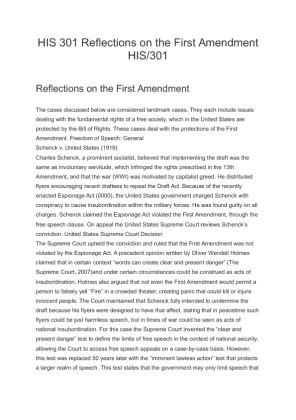 HIS 301 Reflections on the First Amendment