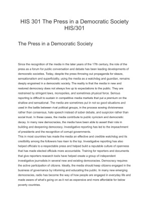 HIS 301 The Press in a Democratic Society