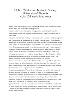 HUM 105 Mordern Myths in Society