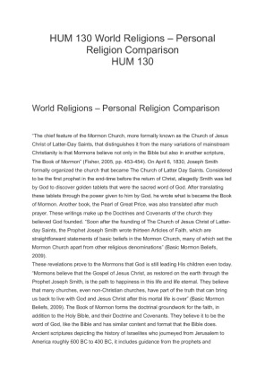 HUM 130 World Religions  Personal Religion Comparison