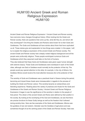 HUM100 Ancient Greek and Roman Religious Expression