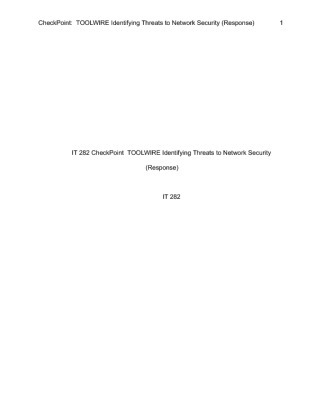IT 282 CheckPoint  TOOLWIRE Identifying Threats to Network Security...