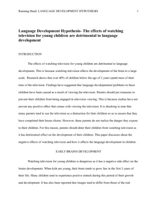 Language Development Hypothesis  The effects of watching television for...