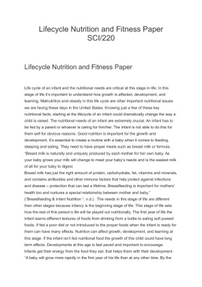 Lifecycle Nutrition and Fitness Paper SCI 220
