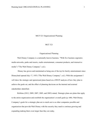 MGT 521 Organizational Planning Walt Disney