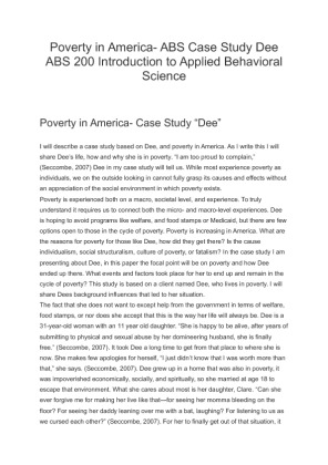 Poverty in America  ABS Case Study Dee