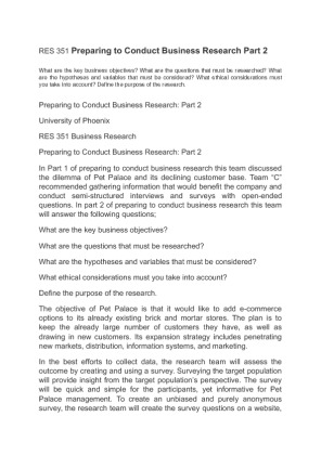 RES 351 Preparing to Conduct Business Research Part 2
