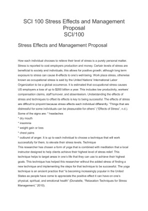 SCI 100 Stress Effects and Management Proposal