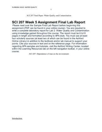 SCI 207 Final Paper  Water Quality and Contamination