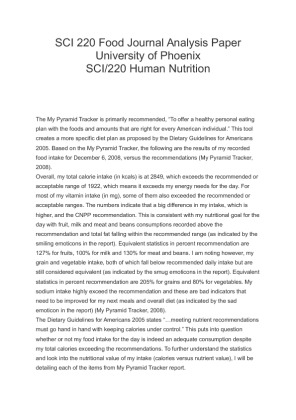 SCI 220 Food Journal Analysis Paper