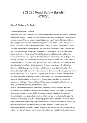 SCI 220 Food Safety Bulletin