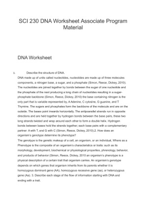 SCI 230 DNA Worksheet Associate Program Material