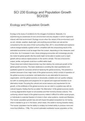 SCI 230 Ecology and Population Growth