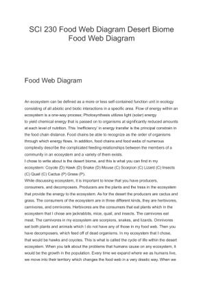 SCI 230 Food Web Diagram Desert Biome Food Web Diagram