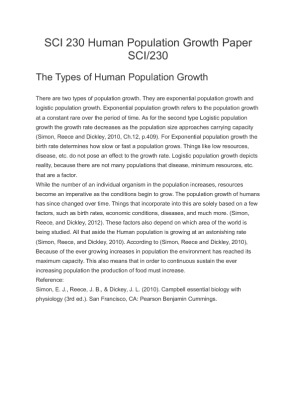 SCI 230 Human Population Growth Paper