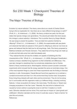 Sci 230 Week 1 Checkpoint Theories of Biology