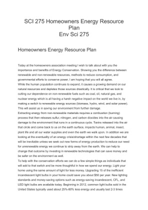 SCI 275 Homeowners Energy Resource Plan