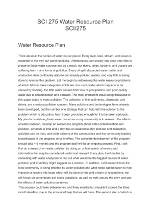 SCI 275 Water Resource Plan