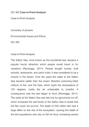 SCI 362 Case in Point Analysis Environmental Issues and Ethics