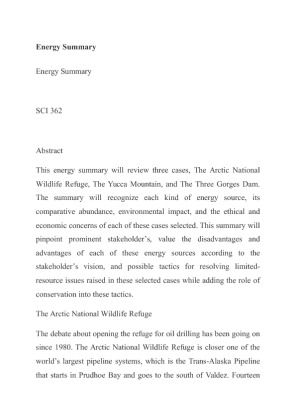 SCI 362 Energy Summary Paper