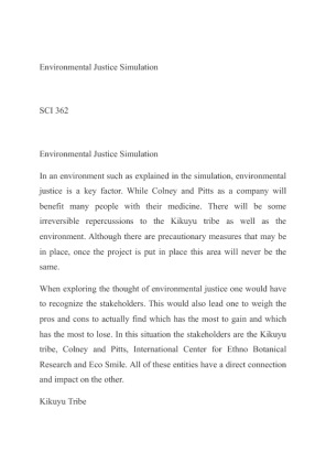 SCI 362 Environmental Justice Simulation