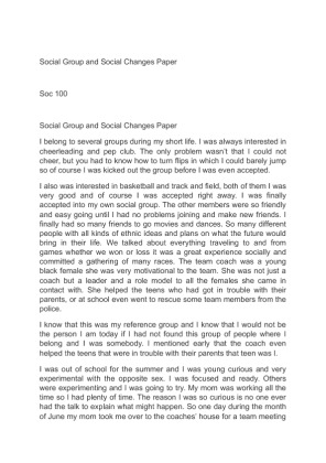 Soc 100 Social Group and Social Changes Paper