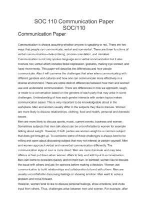 SOC 110 Communication Paper